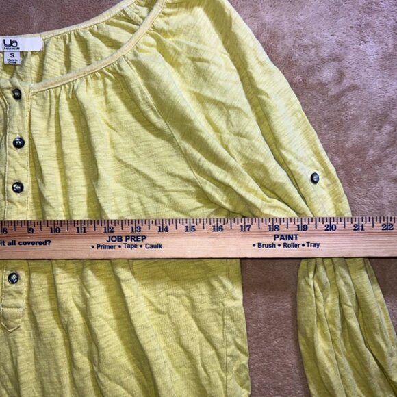 Ya Los Angeles Women Small Yellow Green Scoop Neck Long‎ Sleeve Shirt (U) - Picture 5 of 6